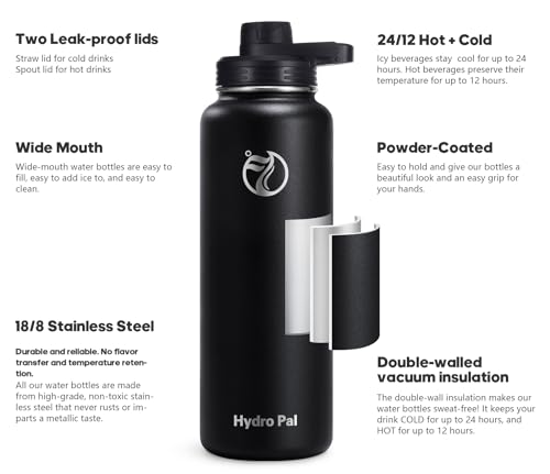HydroPal-Vacuum-Insulated-Stainless-Steel-Water-Bottle-1200ml1000ml750ml-2-Lids-Straw-Lid-and-Spout-Lid-2-Straws-Water-Bottle-for-12-Hours-Hot-24-Hours-Cold-Drinks-Great-for-Work-Travel
