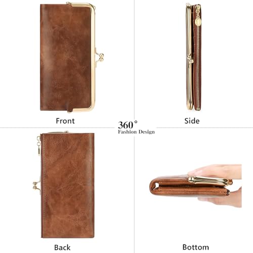 Vintage Wallets for Women Large Bifold Kiss Lock Wallet for Women Leather Zip Clutch Coin Purse4