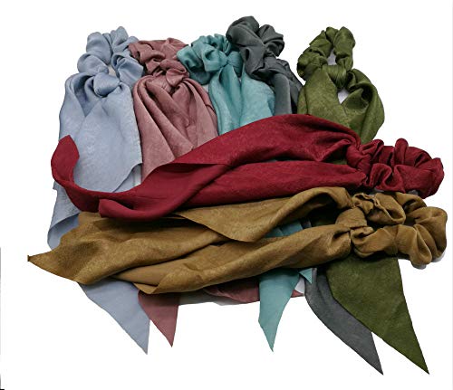 Mydio 7 PCS Long Hair Scarf Scrunchies Satin Silk Ponytail Holder Hair Bowknot Band Elastics Scrunchy Bobbles Soft Hair Ties Ropes Hair Vintage Accessories