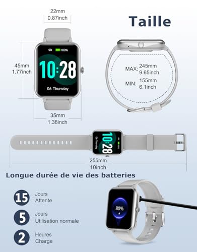 GRV Smart Watch for Men Women, Bluetooth Call, for iPhone Android Gray - image 8