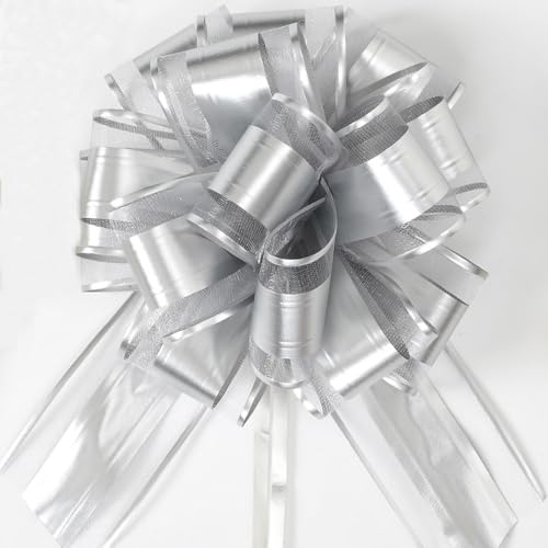 Silver Bows for Gift Wrapping 6PCS Gift Bows for Wedding Christmas Birthday Decor Gift Basket & Party Decorations 6 Inches (Silver)