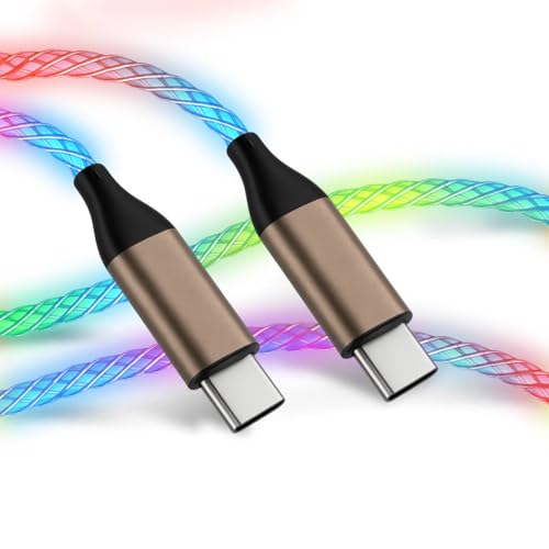 USB C to Type C LED Light Up Charger Cord Visible 60W RGB Gradual Changing Shining 3A Fast Charging Type C Data Sync Cord for iPhone 16/17、Samsung Galaxy SS23+/S23 Ultra (Multicolor, 6FT)