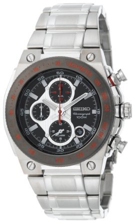 Seiko Men's SNAD55 Silver-Tone Black Dial Red Markers Alarm Chronograph Watch [���s�A���i]
