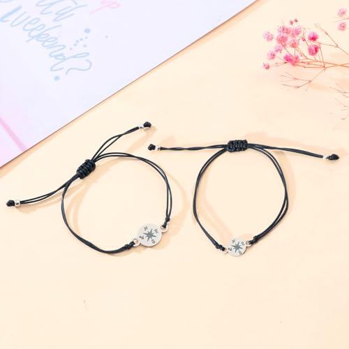 Back to School Bracelets, First Day of School Gift Matching Compass Charms Rope Adjustable Bracelets for Mom and Daughter Wish Strings Bracelet Jewelry Set4