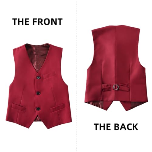 Boys Light Burgundy Vest Formal Suit Vest with Bowtie and Tie Toddler Tuxedo Ring Bearer Outfit Size 14 — view 4