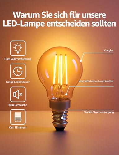 Lepro Energieklasse A E14 LED warmweiss, 2.2W P45 470 Lumen 2700K, 4 Stück – Ansicht 6