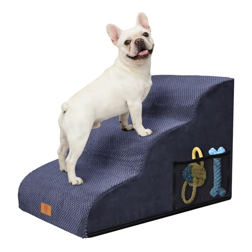 MASTERTOP Escaliers pour Chiens à 3 Marches en Mousse Haute Densité, Échelle Large pour Animaux de Compagnie, Escaliers Chien Antidérapant avec Housse...