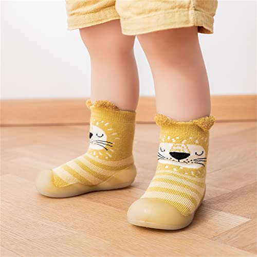 Baby Boy Girls Animal Rubber Anti-Slip Fleece Slipper Infant Indoor Floor Warm Shoes Socks (Yellow, 2-2.5 Years Toddler)2