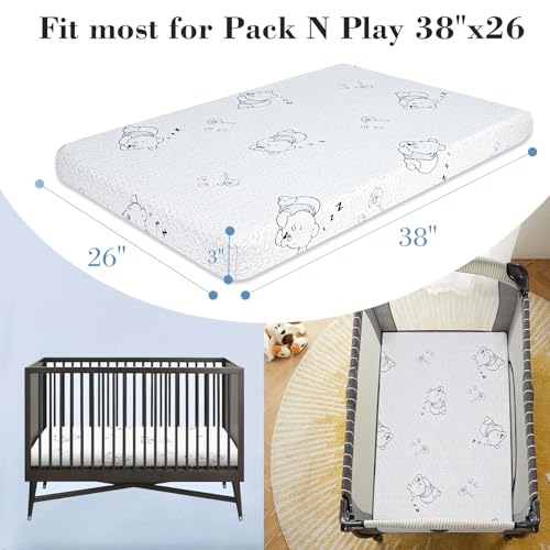 Image of Pack and Play Mattress, 38 inchx26 inch Dual-Sided Gel Memory Foam Pack N Play Mattresses Pad, Portable Mattress for Pack n Play with Breathable & Machine Washable Cover