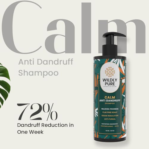 Image of Wildly Pure Natural Anti Dandruff shampoo|Nasturtium, Piroctone olamine, Niacinamide & Biotin| 72% less in Dandruff in 3 wash| Regulates Sebum, Reduce Itchiness, redness| Chemical free|150mL (Calm)