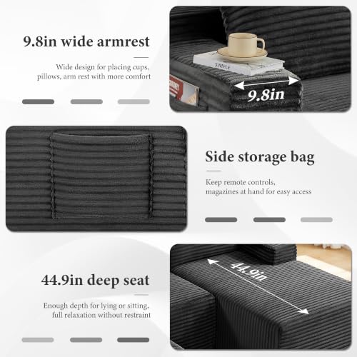 Image of 96 inch Sectional Couches for Living Room Cloud Couch Sofa with L-Shape Upholstered Boneless Couchs Modern Modular Sectional Couch with Chaise (Dark Grey, 96.1 inch U Shape with Left Facing Chaise)