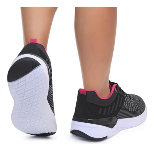 Tênis Esportivo Feminino Amortecedor Gel Academia Caminhada (Preto/Rosa, BR, Adulto, Numérico, 36)