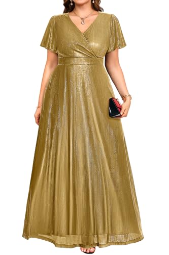 Pinup Fashion Plus Size Gold Dress Women Formal Evening Gowns