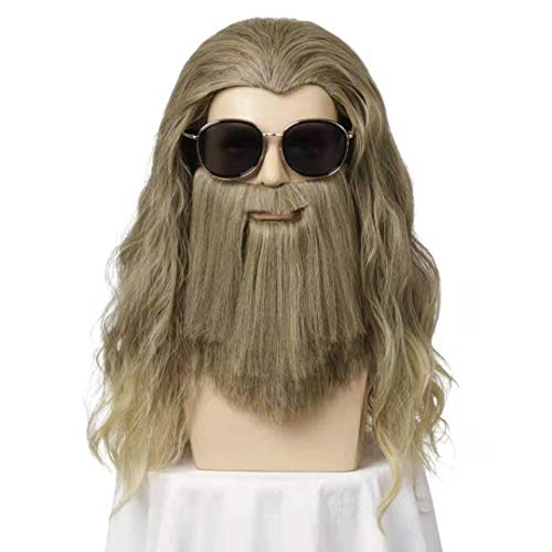 Men Long Curly Golden Brown Mustache Wig Anime Costume CosplayWig