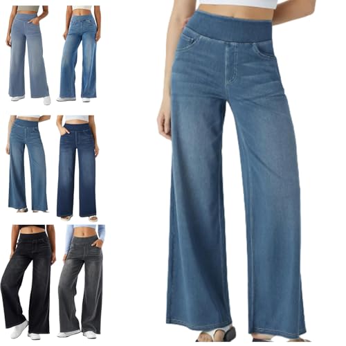 Grevela Pull Up Jeans, Grevela Stretch Jeans, Women's Wide Leg Pants, High Waisted Stretch Pull-on Baggy Denim Pants