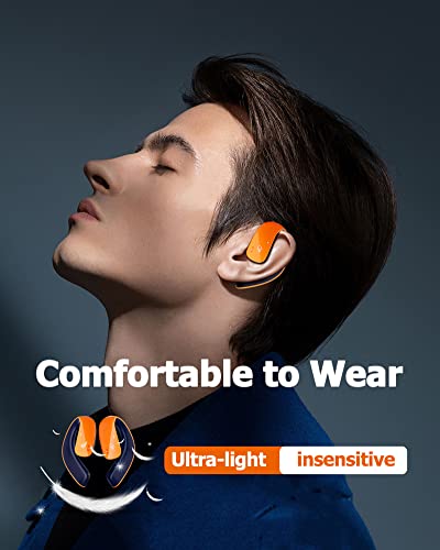 Open Ear Headphones Wireless Bluetooth Running Open Ear Clip Earbuds With Earhooks Air Bone Conduction Headphones Bluetooth Waterproof Over The Ear Wireless Wrap Around Earbuds For Spor T- Orange #TOP3