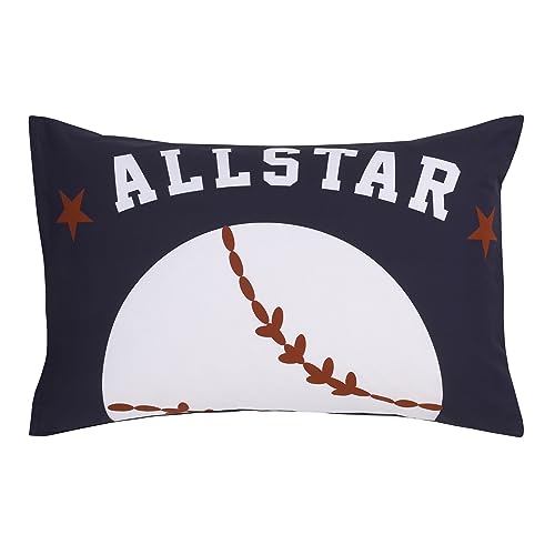 Image of Everything Kids Sports Gray, Navy, Orange, and Brown Allstar 4 Piece Toddler Bed Set - Comforter, Fitted Bottom Sheet, Flat Top Sheet, and Reversible Pillowcase