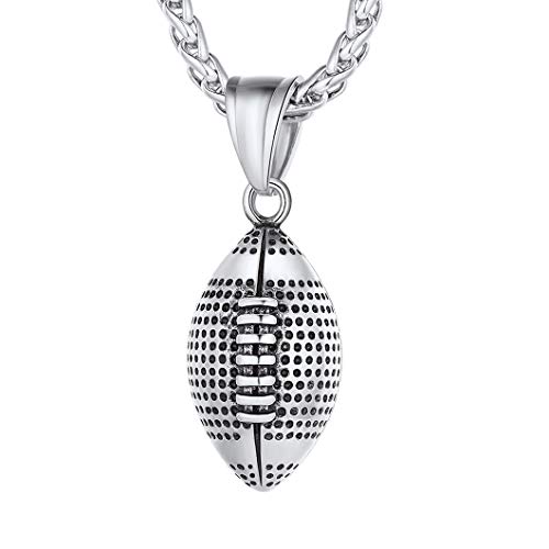 Richsteel Collier Ballon de Rugby Homme en Acier Inoxydable 316L,Pendentif pour Amateurs de Rugby avec Chaîne Ajustable 55+5cm, Punk Rock Hip Hop Bijoux Fans...