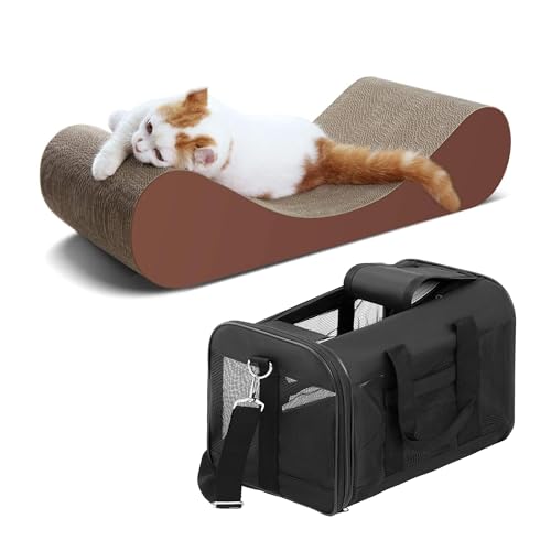 Image of Bone Cat Scratcher Cardboard Lounge Bed and Pet Travel Carrier Soft Sided Portable Bag Up to 17lbs, and Cat Scratching Post, Durable Board Pads Prevents Furniture Damage