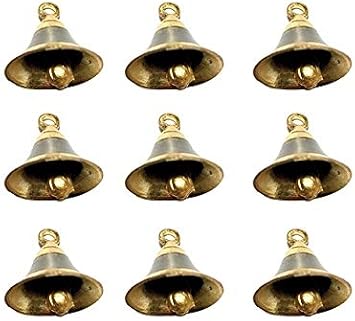 UAPAN MetalCraft Gold Brass Pooja Room Bells with J Hooks 2 inch Golden Silver - 9 Pieces
