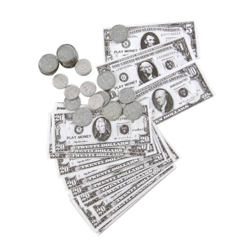 Plastica e carta P\'tit Clown - 15021 - Set di Monete USA - Lotto di Banconote finte Dollaro, Pezzi Falsi - Decorazione, Accessorio Costume - Compleanno, Serate, Feste a Tema, Compleanno - Plastica e Carta