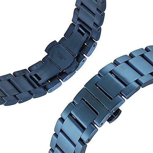 Bracelet de Montre, Boucle Papillon 18/20/22/24mm, Bracelet de Montre en Acier Inoxydable Massif Bleu, Bouton Poussoir, Sangles à Boucle cachée