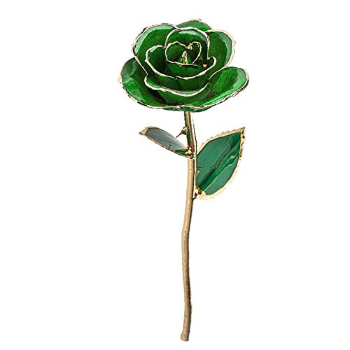 Artificial Flowers,Resin Preserved Rose with Leaf and Base,Gold Dipped Infinity Rose Last Forever Flower Decor,for Wedding Bouquets Anniversary Party Office,Green - Image 2