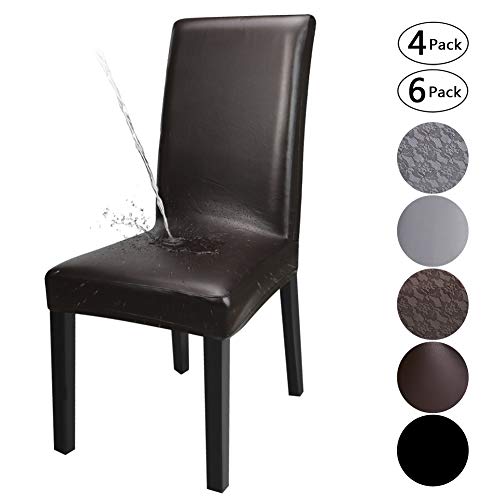 YISUN Housse Cuir Artificiel Stretch-Housse Imperméable Couverture De Chaise Universel Extensibles De Chaise Moderne (Brun, 4)