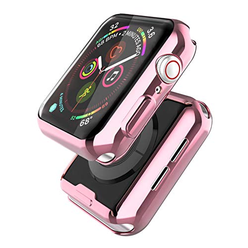 Misxi Rose Gold Case for Apple Watch Series 5 / Series 4 Screen Protector 40mm, iwatch Cover TPU Overall Protective Case for Series 5/4 40mm (1 Rose Gold + 1 Transparent) [2 Pack]