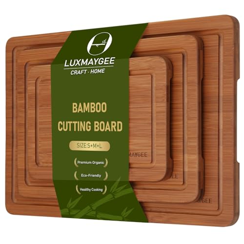 3-Piece Bamboo Cutting Board Set for Kitchen, Wood Cutting Board ...