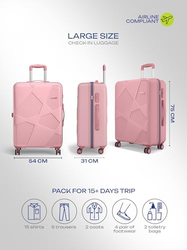 Image of Safari Pentagon Pro 8 Wheels 75cm Large Size Trolley Bag, Hard Case Polypropylene, 360º Wheeling Small Check in Luggage, Suitcase for Travel, Trolley Bags for Travel, Rose Gold