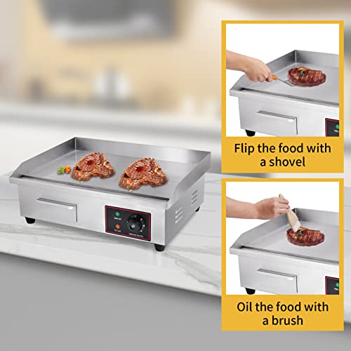 22" Commercial Electric Griddle, Electric Flat Top Grill, 3000W Countertop Griddle With Shovels And Brushes For Restaurant Kitchens #TOP4