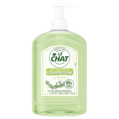 Le Chat - Savon Mains-Gel Lavant Mains - Romarin-Action Antibactérienne - Au Romarin-Testé sous contrôle dermatologique - Formule Végane-PH Neutre - 95% d'ingrédients d'origine naturelle-Flacon 500ml