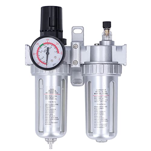 ANKROYU Filtro de compresor de aire, filtro de aire comprimido separador de aceite de agua de aleación de aluminio, regulador del separador de aceite de agua con manómetro