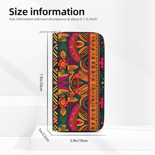 Mexican Folk Art Boho Leather Wallet For Women Girl, Zip Around Credit Card Holder Long Pu Wallet Clutch Purse Waterproof Travel Handbag3