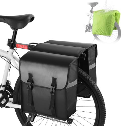 UBORSE Alforjas para portaequipajes, bicicleta de montaña, accesorios para bicicleta con reflectores, impermeable, 25 l, para MTB, bicicleta de carreras, bicicleta eléctrica, color negro