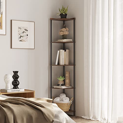 Image of SUNMORY 5 Tier Corner Shelf, 65 inch Tall Corner Shelves for Living Room Decor | Wall Corner Bookshelf, Industrial Display Shelf, Multi Unit Organizer, Narrow Plant Stand for Bedroom Bathroom Small Space