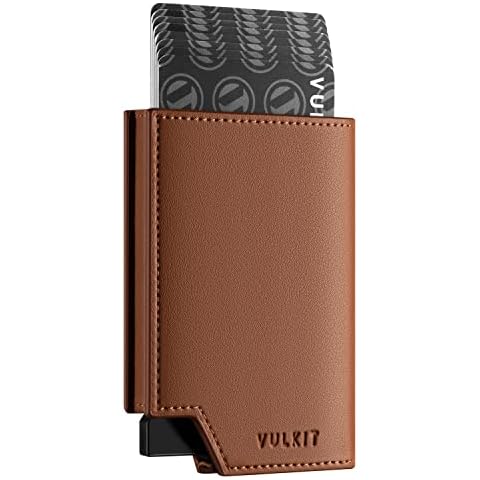 VULKIT Credit Card Holder RFID Blocking Leather Pop Up Card Wallet for Men Women with Banknote Compartment & Magnetic Closure Cover