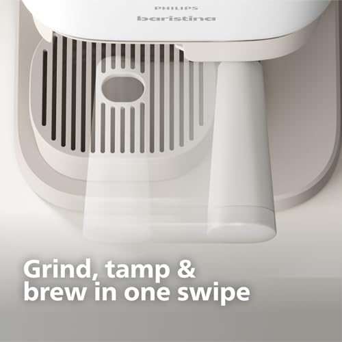 Image of Philips Baristina Espresso Machine, Grind, Tamp & Brew Coffee Beans in One Swipe, Compact, 16 Bar Pump Pressure, Automatic Grinder, Natural White with White Portafilter (BAR300 /00)