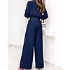 PRETTYGARDEN Woman Elegant Fall Clothes Dressy Crop Top Palazzo Pant With Pocket Spring Solid Color 2 Piece Outfits 2023(Solid Dark Blue,Medium)