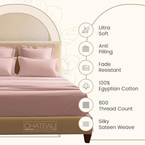 King Sheets Deep Pocket, 100% Egyptian Cotton Sheets For King Size Bed Dusty Rose, 800TC Luxury Soft & Breathable Naturally Cool Fully Elasticated Cotton Sheet Set, No Pill Fade Resistant- Sepia Rose