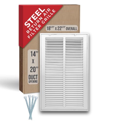 Image of 14 inch X 20 inch Steel Return Air Filter Grille by HANDUA | Removable Face Door HVAC Duct Cover Grill for 1-inch Filter, White | Outer Dimensions: 16.5 inchW X 21.75 inchH