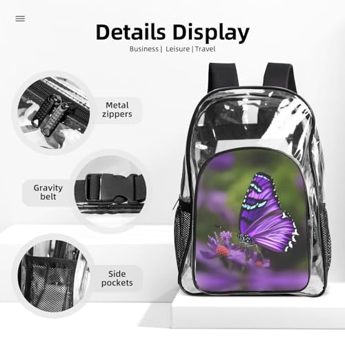 Mochila transparente de mariposas moradas en PVC escolar 4
