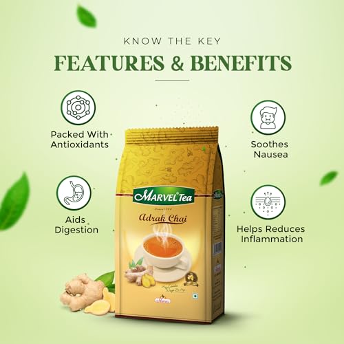 Image of Marvel Tea Adrak /Ginger Tea,Strong Kadak Ctc Loose Tea,Handpicked Strong Chai Unique Blend From Assam & Darjeeling,Refreshing Aroma & Rich Taste,250 Gram