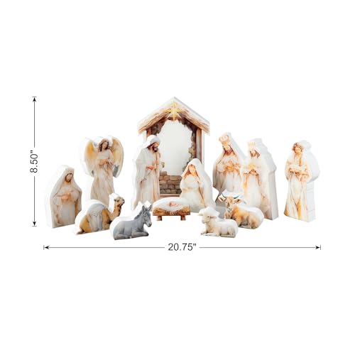 Image of Glitzhome Nativity Scene Set Indoor 8.5 inch,13 Pieces Wooden & Epoxy Resin Nativity Sets & Figures Tabletop Scenes, Nativity Figurines Set for Christmas Indoor Decor with Arch Christian Holy Family