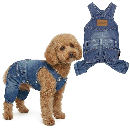 Parisian Pet Dog Overalls - Blue Denim Dog Clothes - Breathable Sling Puppy Jumpsuit - Durable and Trendy Overalls for Dogs - Comfortable Jeans Dog Clothes for Large Dogs - Classy Pet Apparel