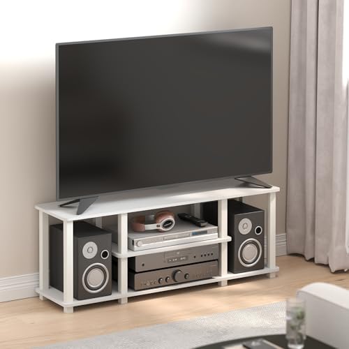 Image of Furinno Turn-S-Tube 3-Tier Toolless Assembly TV Stand, White | for TV up to 50 Inch, No Tool Rectangular Entertainment Center, TV Console, for Living Room, Bedroom