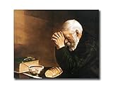 Daily Bread Man Praying at Dinner Table Grace Religious Wall Picture 8x10 Art Print