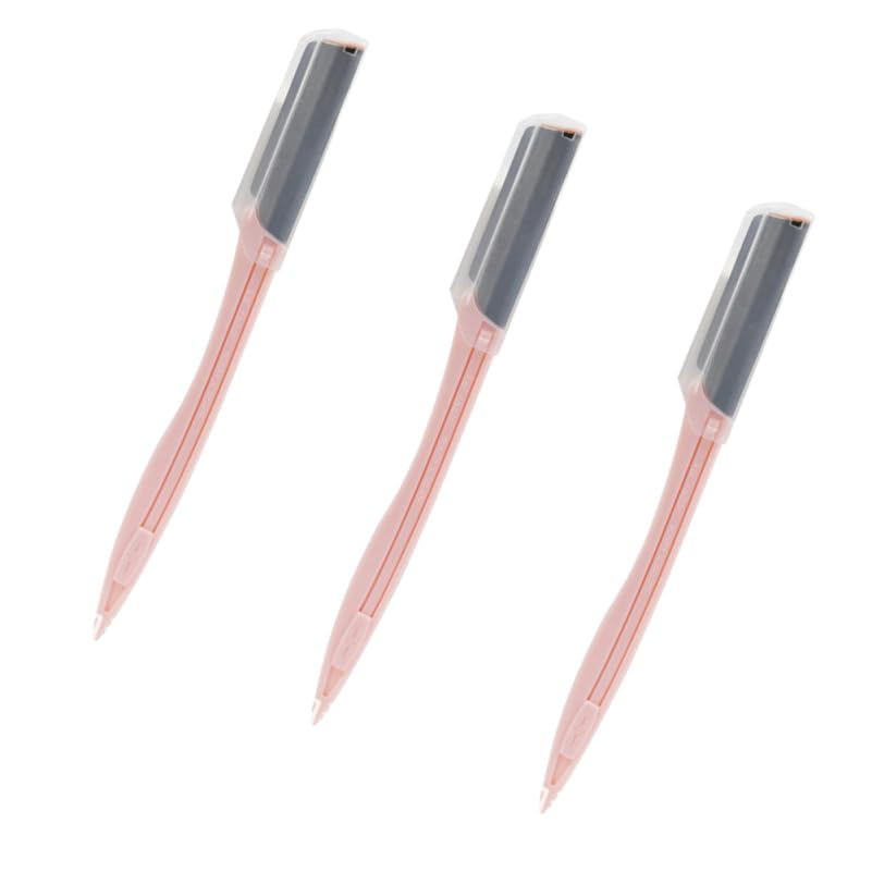 Beaupretty 3Pcs Portable Stainless Steel Eyebrow Razor Makeup Tool Kit for Women and Non Slip Grip Eyebrow Trimmer for Precise Hair Removal for Travel Pink