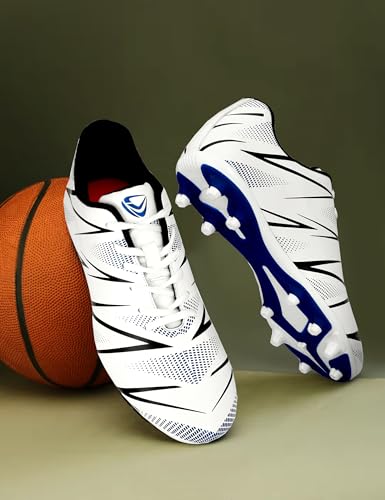 Image of PRO KVH Men's Football Stud Shoes - White-Red | Lightweight Soccer Cleats for Men | Synthetic Upper, TPU Sole | Durable Grip Sports Shoes for Football